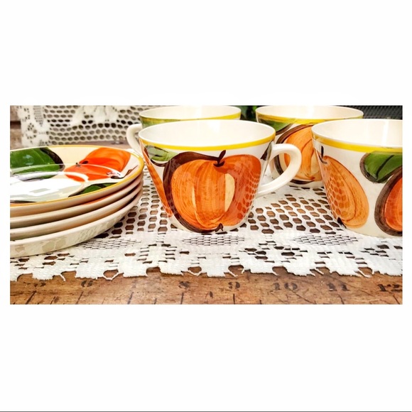 Vintage Mid Century Modern Pumpkin Cup Saucer Set - Picture 5 of 8